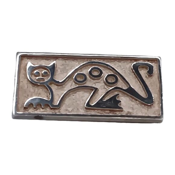 Vintage Joaquin Tinta Ecuador Cat Brooch Pin Sterling Silver Abstract MCM